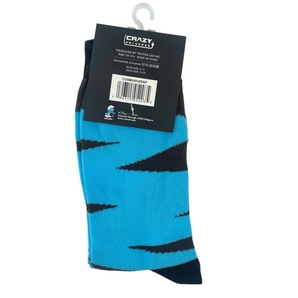 Smurfs Adult Crew Socks Black Blue Graphic Unisex Size 6–13 Throwback Vibe